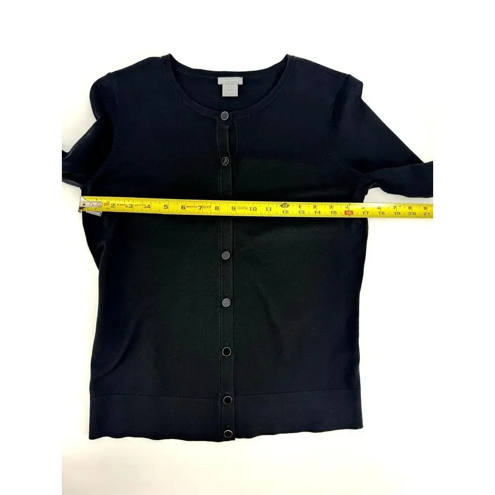 Ann Taylor Black Cardigan Button Front 3/4 Sleeve Classic Minimalist Size Small - Picture 7 of 7
